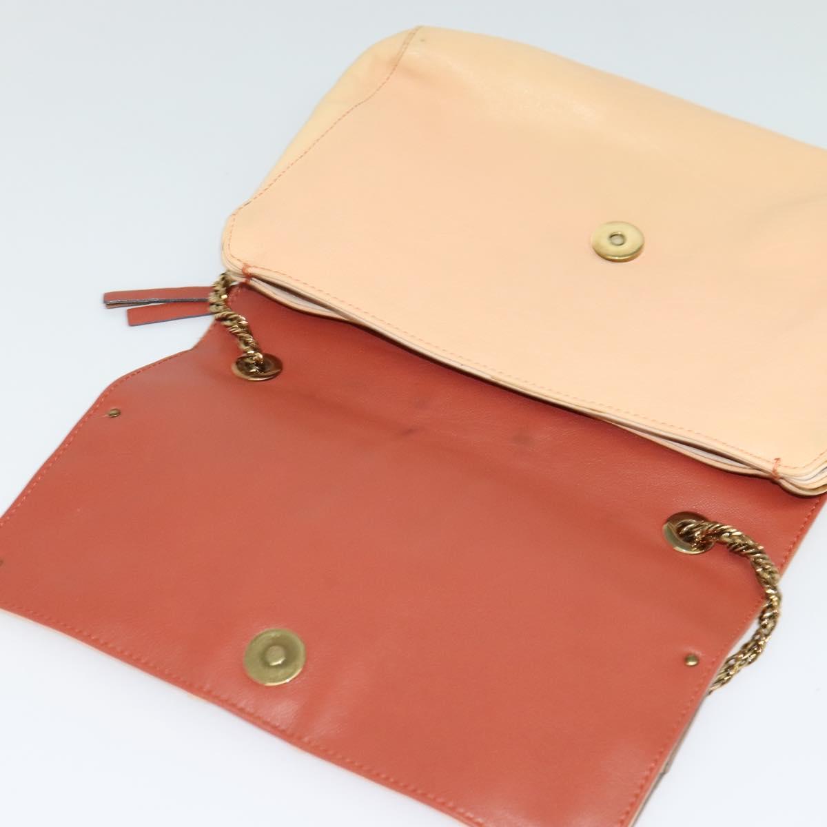 Chloe Chain Shoulder Bag Leather Beige Gold Auth am8219