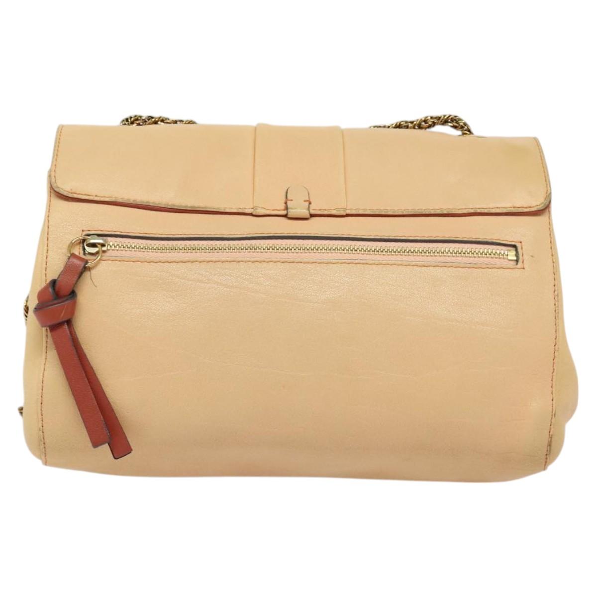 Chloe Chain Shoulder Bag Leather Beige Gold Auth am8219