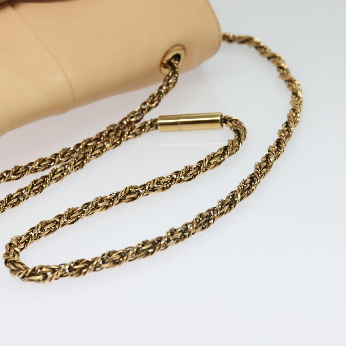 Chloe Chain Shoulder Bag Leather Beige Gold Auth am8219