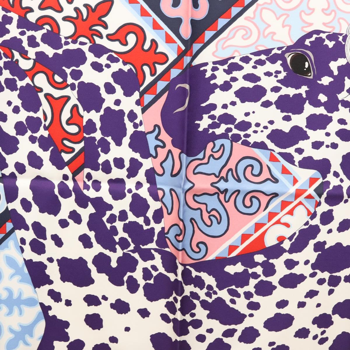 HERMES Carre 90 Scarf ""Appaloosa des Steppes"" Silk Purple Auth am8221