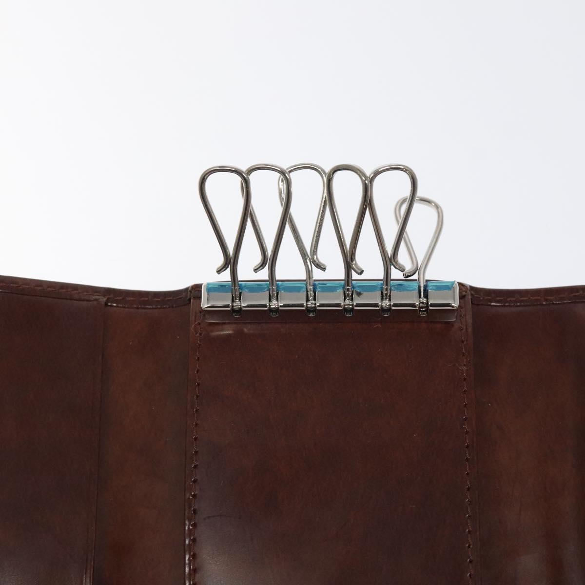 CARTIER Key Case Leather Silver Brown Auth am8224