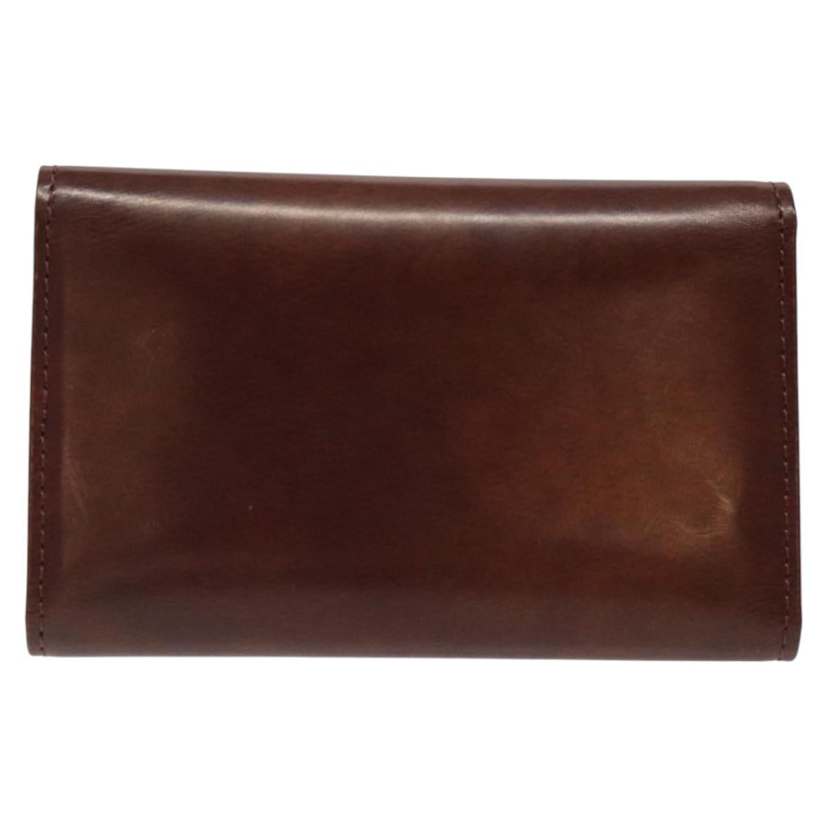 CARTIER Key Case Leather Silver Brown Auth am8224