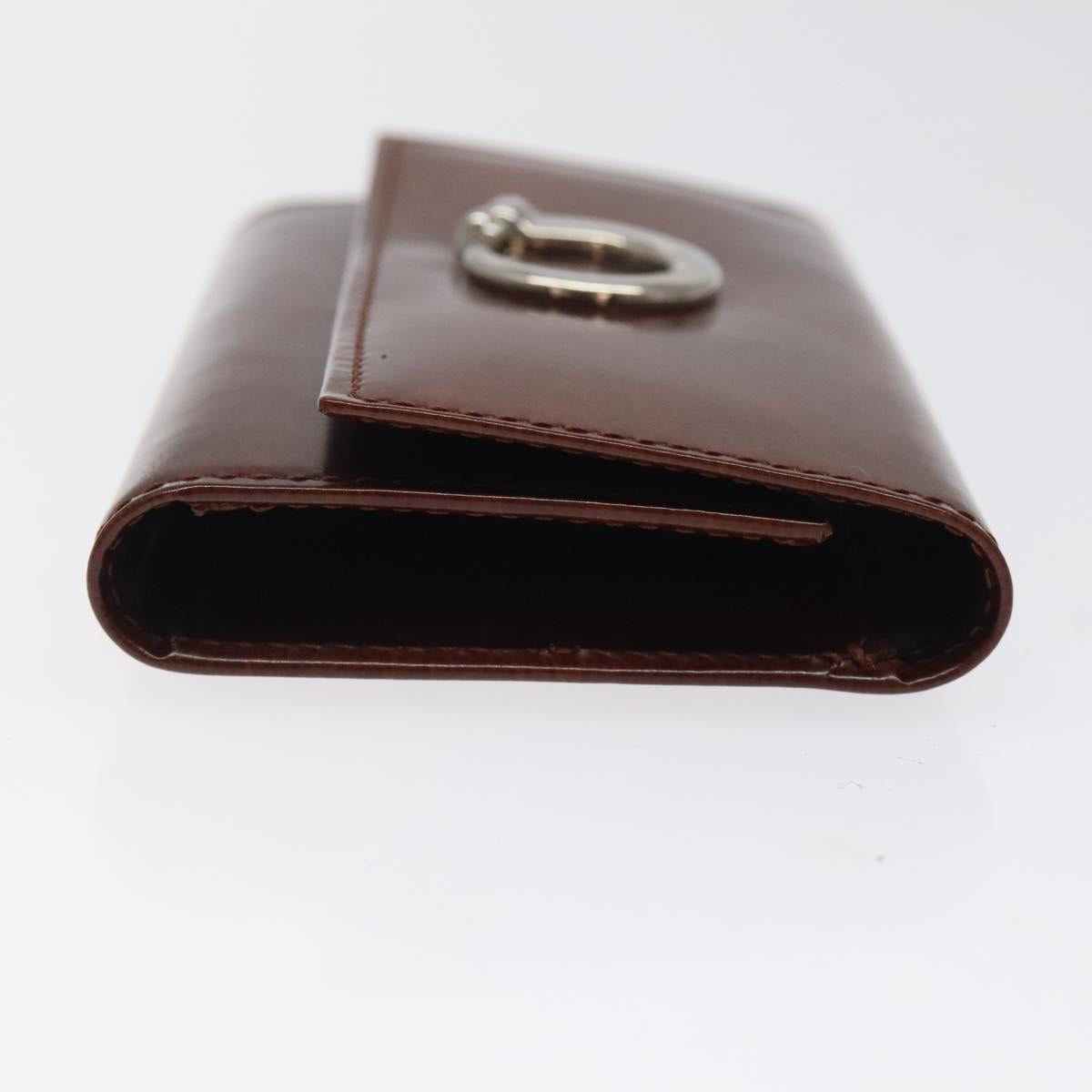 CARTIER Key Case Leather Silver Brown Auth am8224