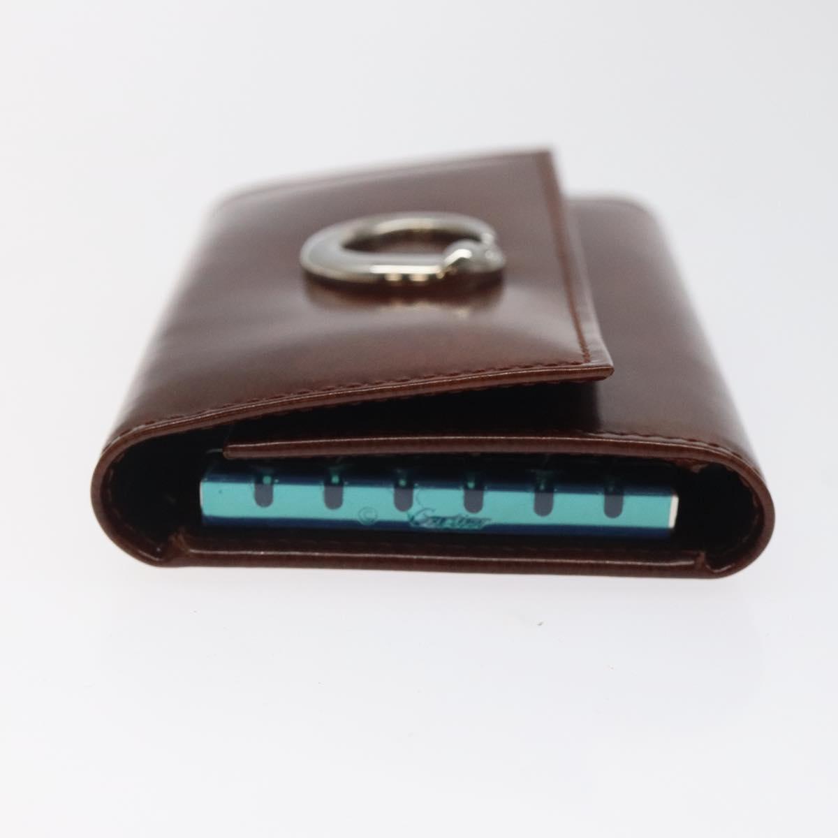 CARTIER Key Case Leather Silver Brown Auth am8224