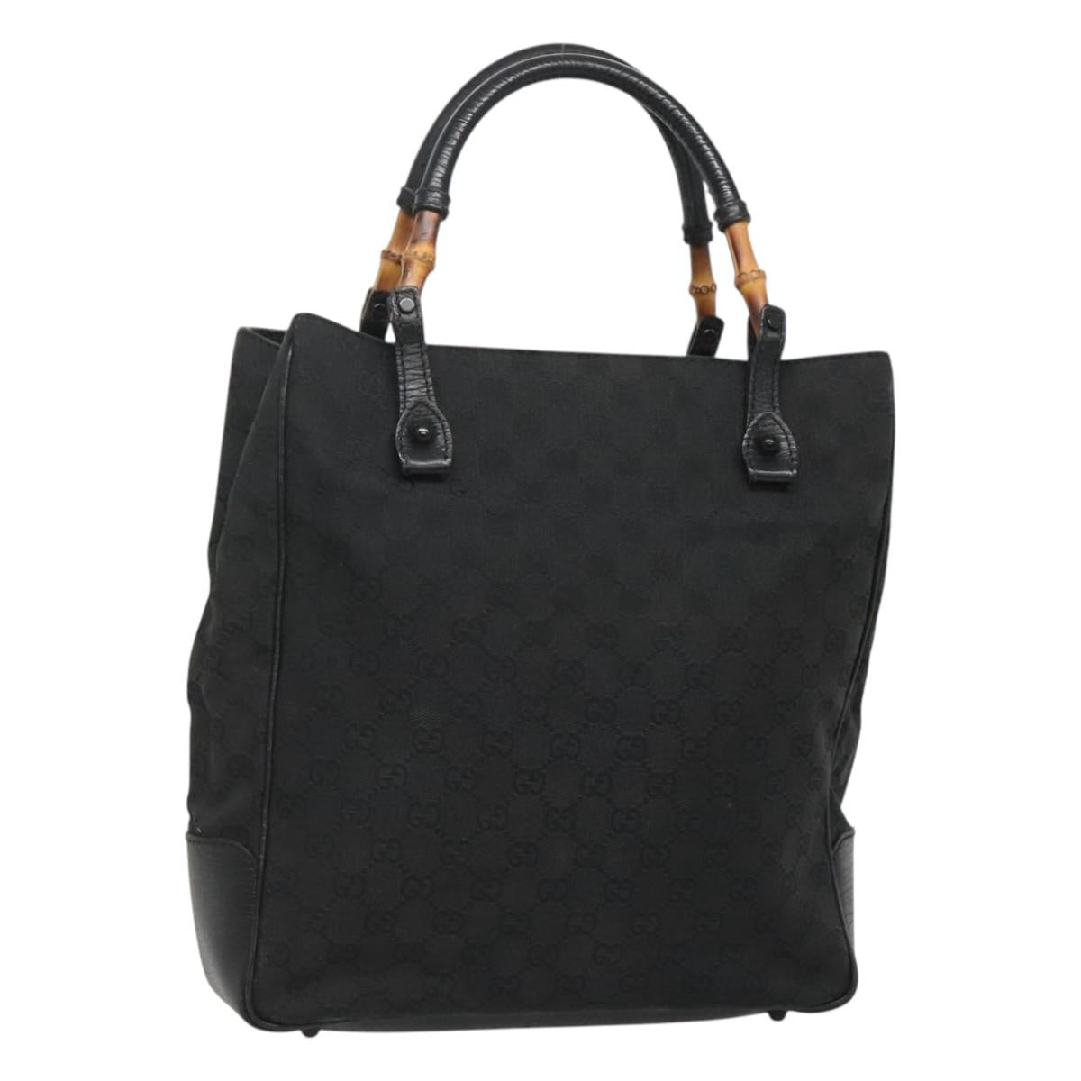 GUCCI GG Canvas Bamboo Tote Bag Black 112530 Auth am8242