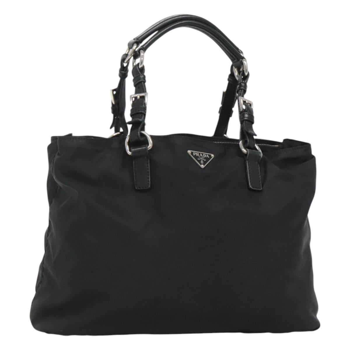 PRADA Tote Bag Nylon Black Silver Auth am8250