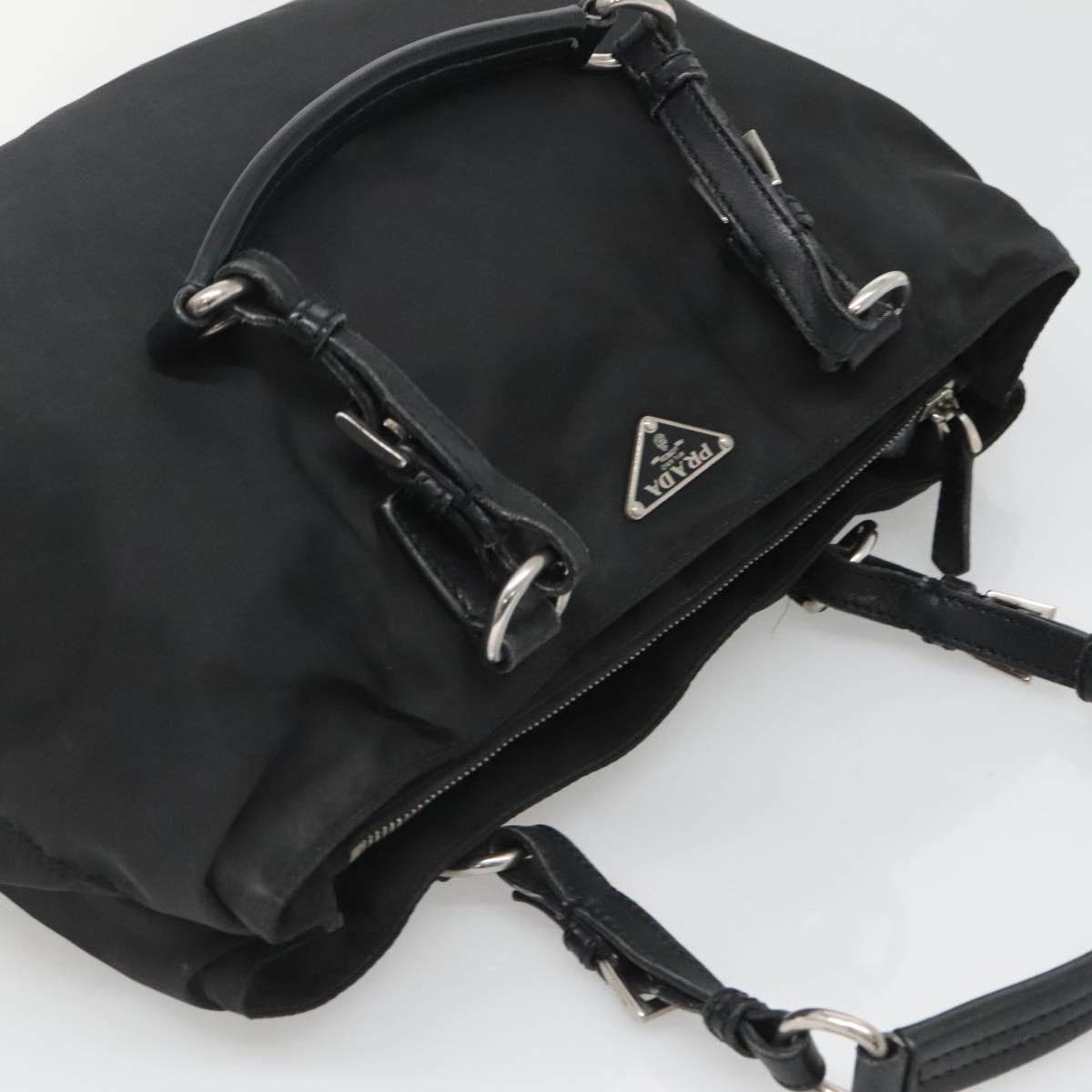 PRADA Tote Bag Nylon Black Silver Auth am8250