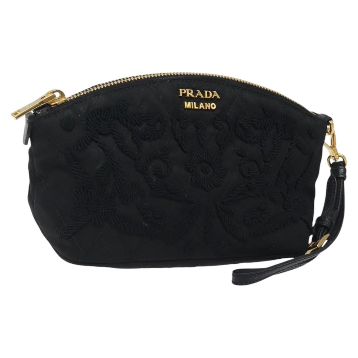 PRADA Pouch Nylon Gold Black Auth am8260