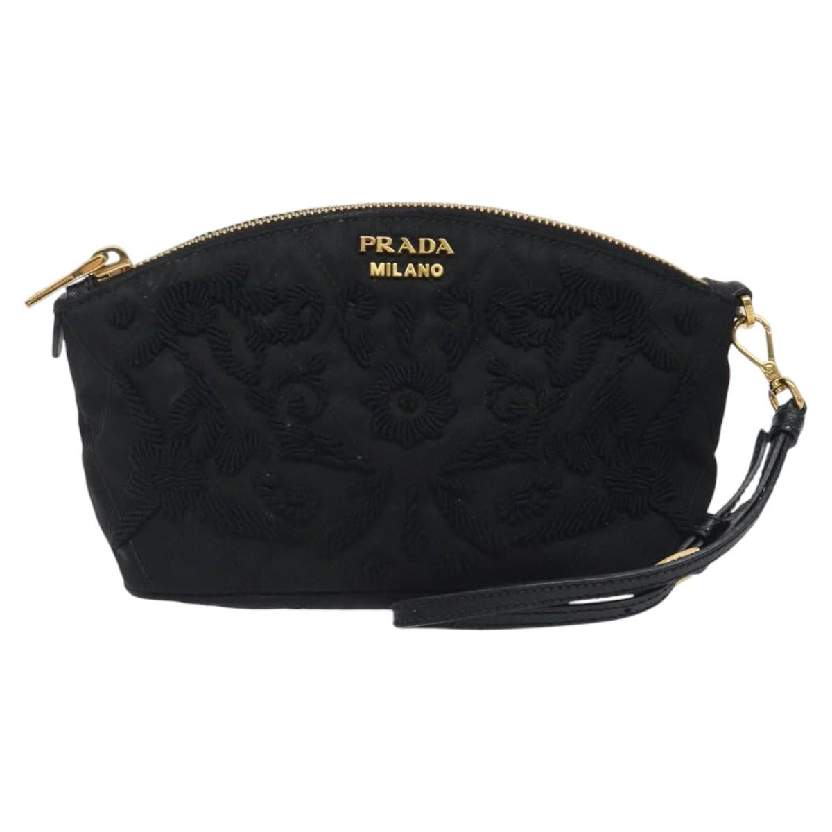 PRADA Pouch Nylon Gold Black Auth am8260