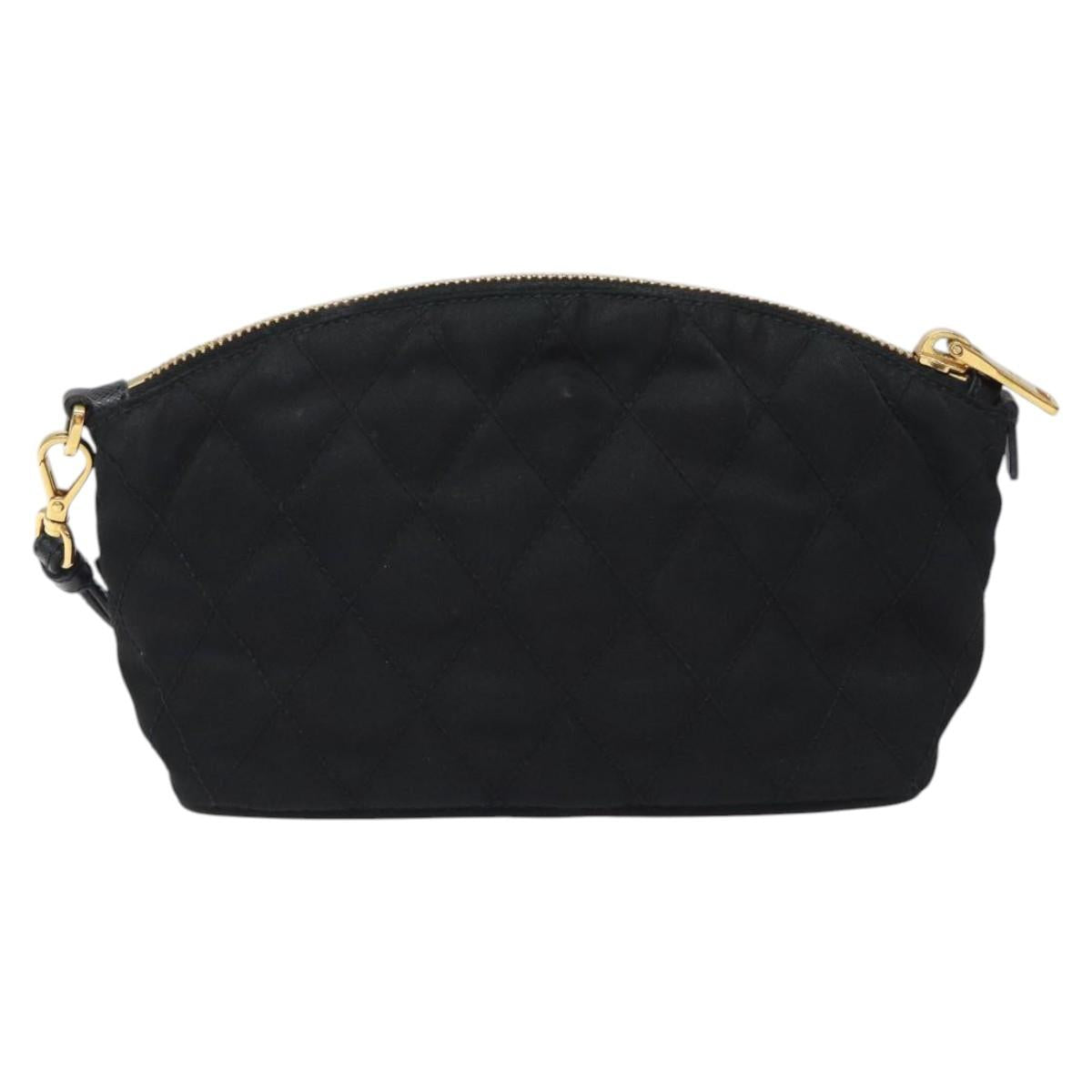 PRADA Pouch Nylon Gold Black Auth am8260