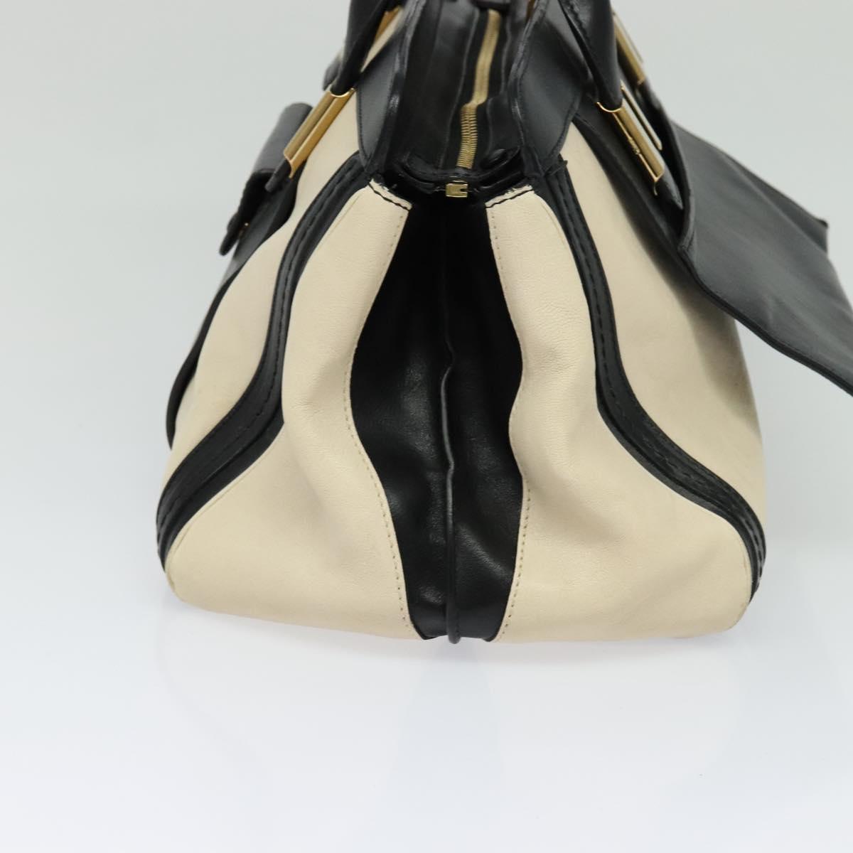 Chloe Alice Hand Bag Leather 2way White Black gold Auth am8264