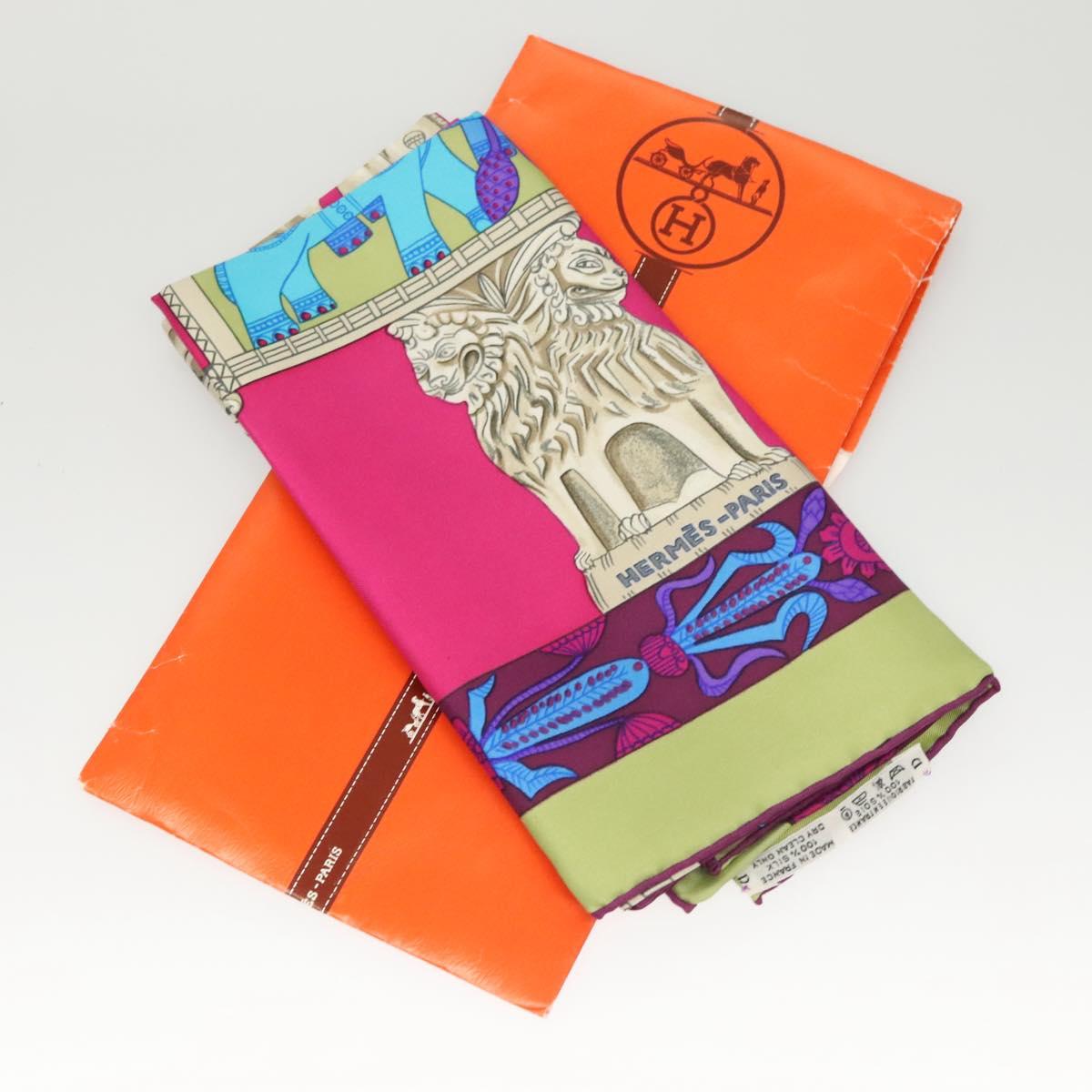 HERMES Carre 90 Scarf ""TORANA"" Silk Pink Auth am8276