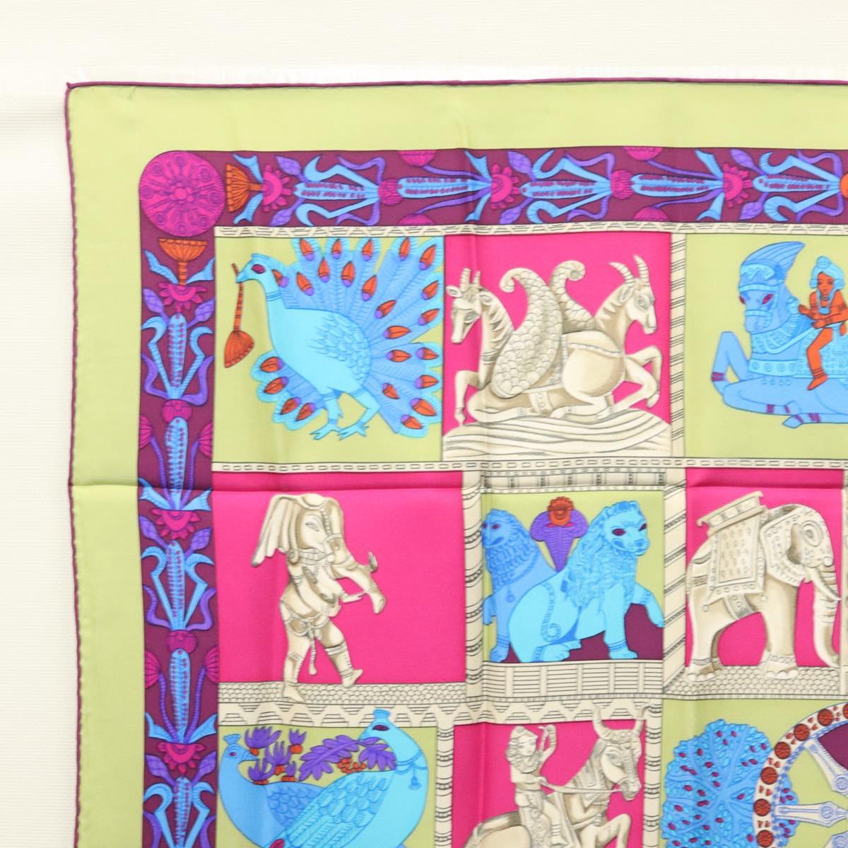 HERMES Carre 90 Scarf ""TORANA"" Silk Pink Auth am8276