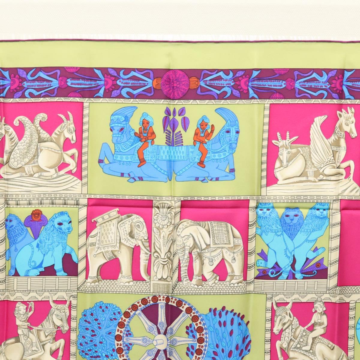 HERMES Carre 90 Scarf ""TORANA"" Silk Pink Auth am8276