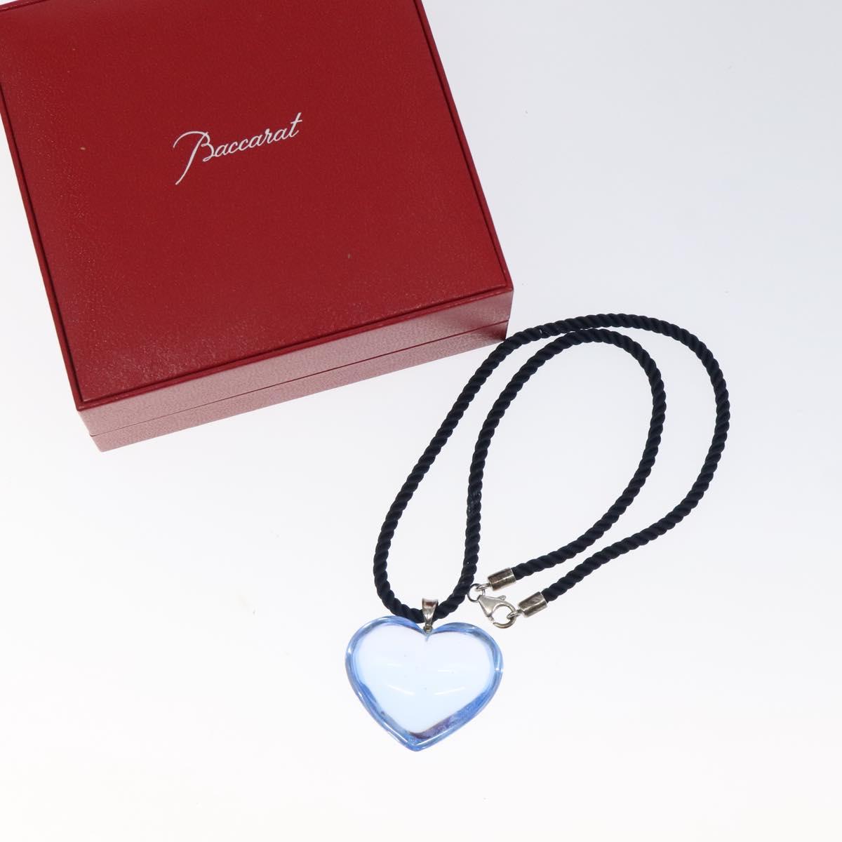 Baccarat heart Necklace Crystal Glass Blue Auth am8279