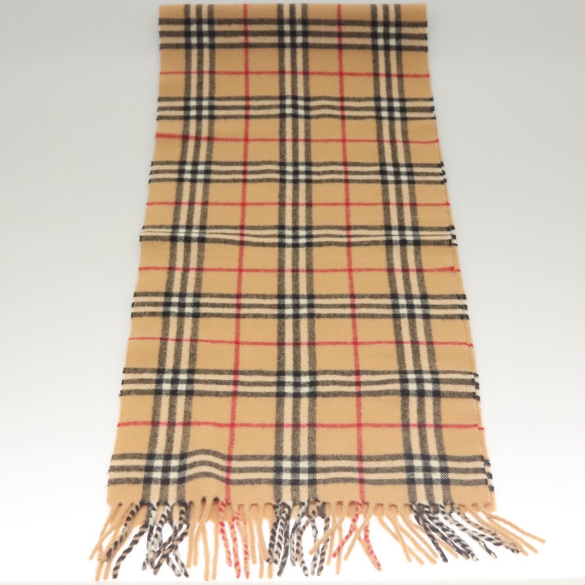BURBERRY Nova Check Scarf Cashmere Beige Auth am8281
