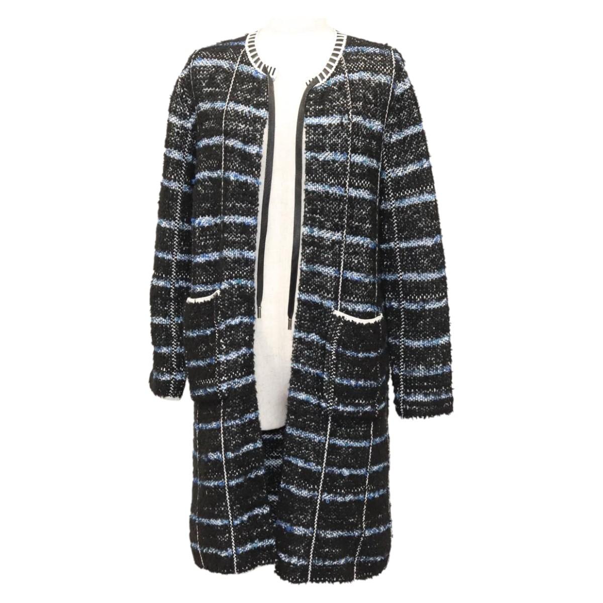 LOUIS VUITTON Long Coat Tweed M Black LV Auth am8282