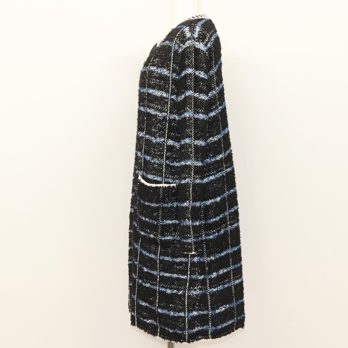 LOUIS VUITTON Long Coat Tweed M Black LV Auth am8282