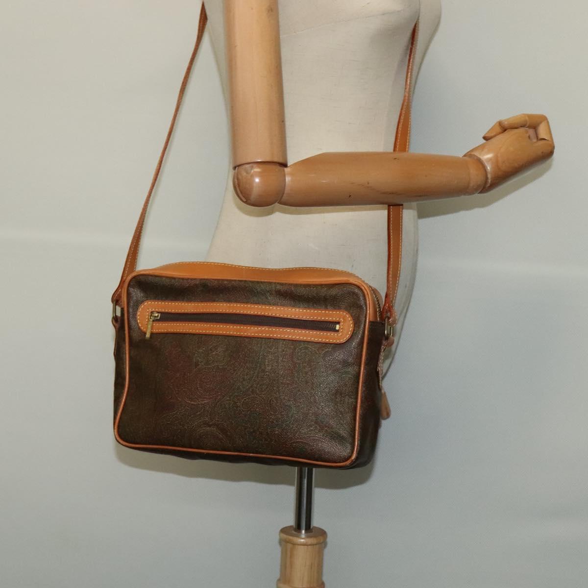 ETRO Paisley Shoulder Bag PVC Brown Gold Auth am8284