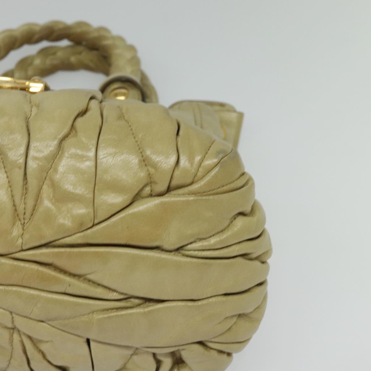 Miu Miu Matelasse Hand Bag Leather 2way Beige Gold Auth am8291