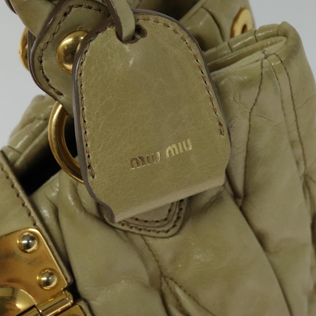 Miu Miu Matelasse Hand Bag Leather 2way Beige Gold Auth am8291