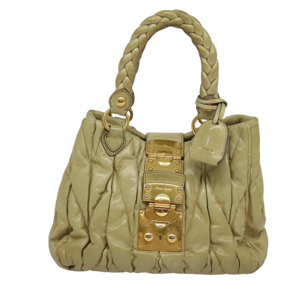 Miu Miu Matelasse Hand Bag Leather 2way Beige Gold Auth am8291