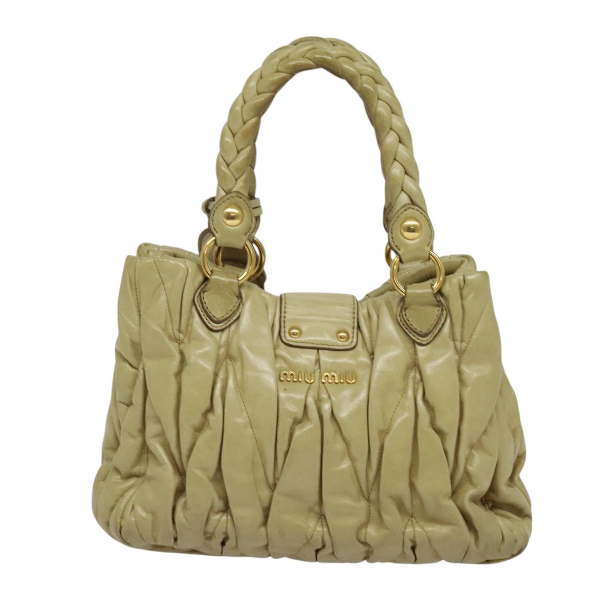 Miu Miu Matelasse Hand Bag Leather 2way Beige Gold Auth am8291