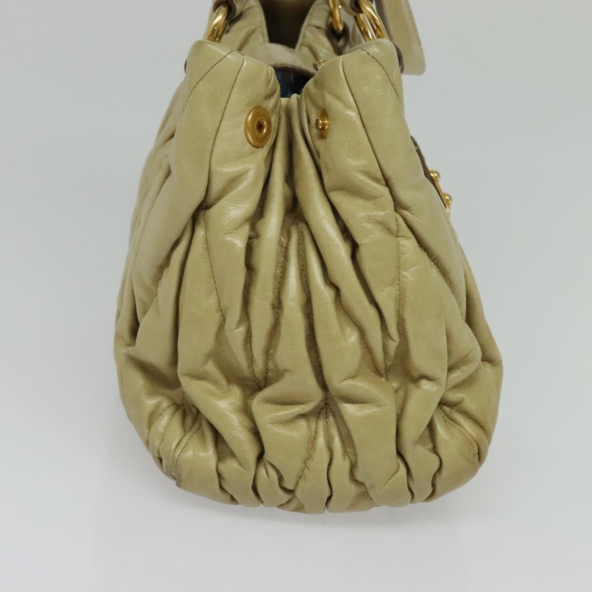 Miu Miu Matelasse Hand Bag Leather 2way Beige Gold Auth am8291