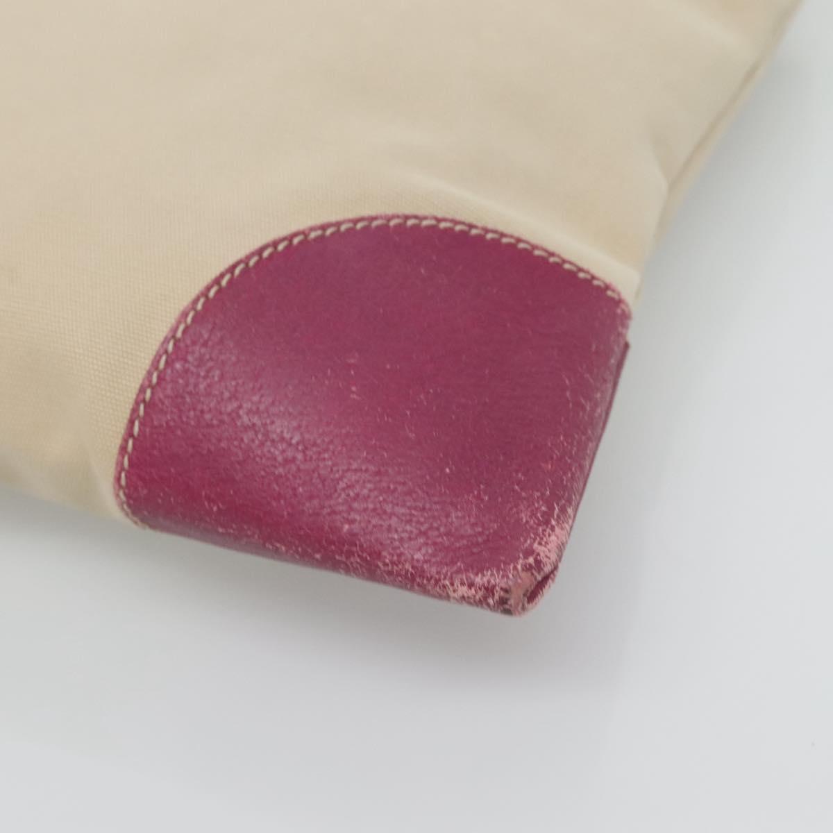 PRADA Hand Bag Canvas Leather Beige Purple Silver Auth am8322