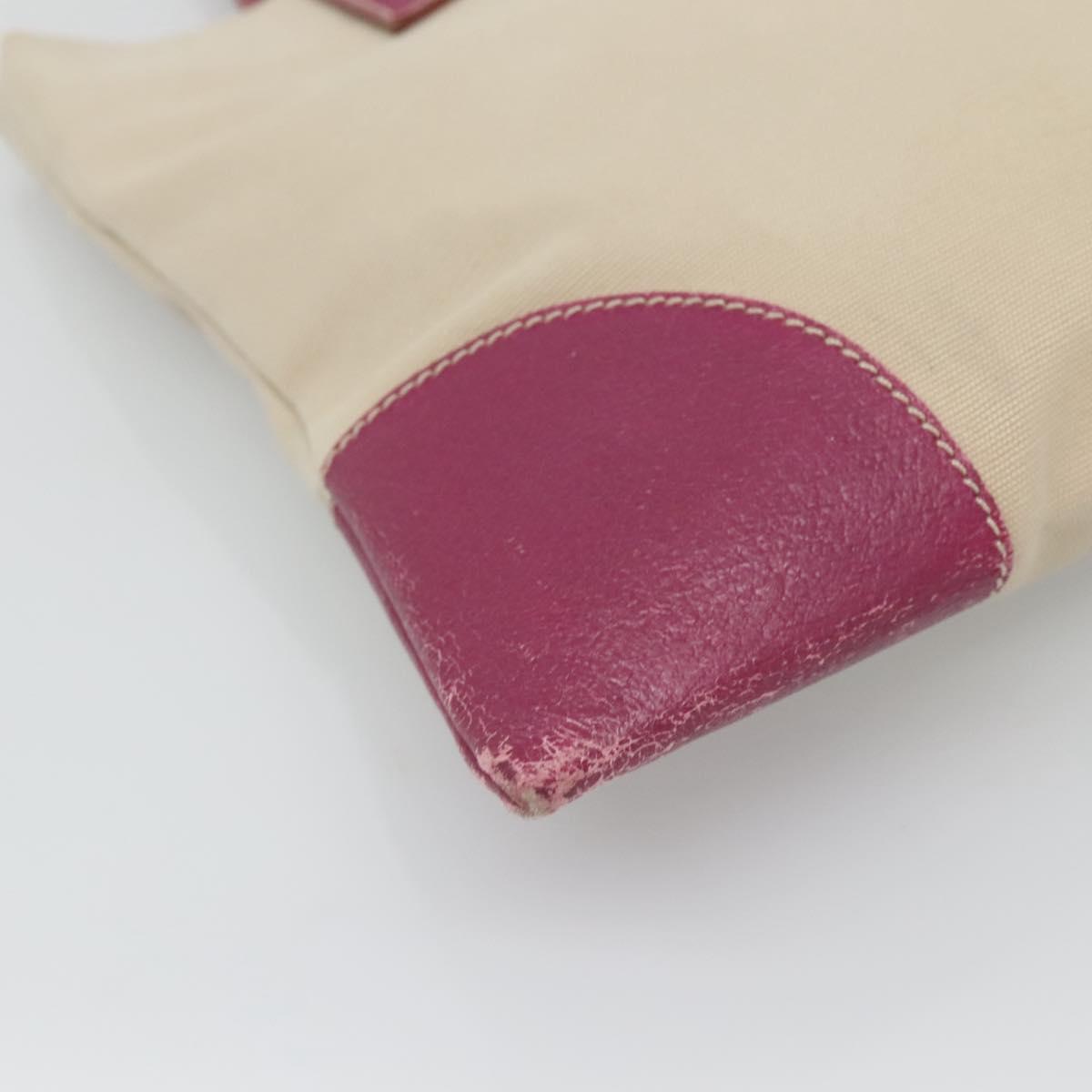 PRADA Hand Bag Canvas Leather Beige Purple Silver Auth am8322