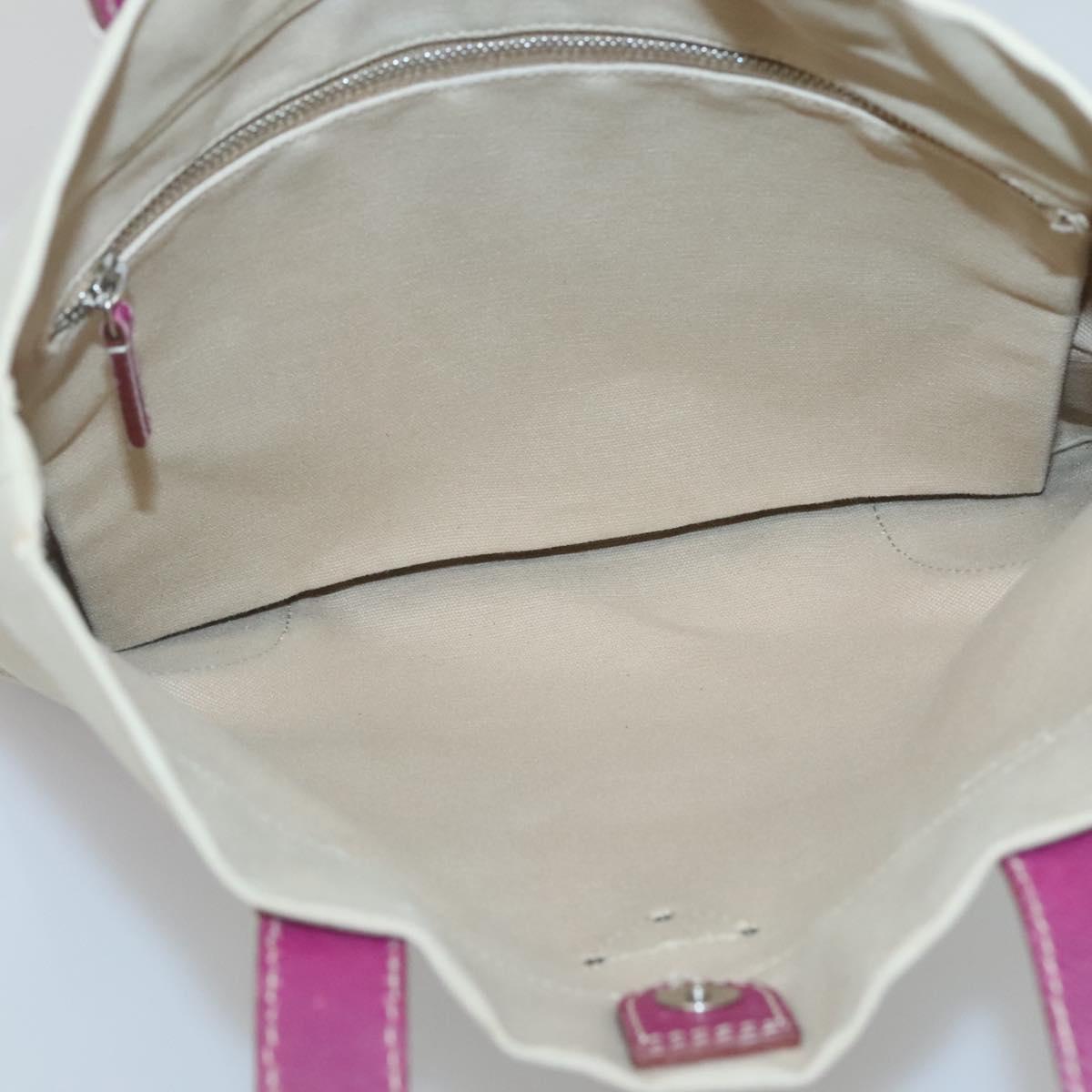 PRADA Hand Bag Canvas Leather Beige Purple Silver Auth am8322