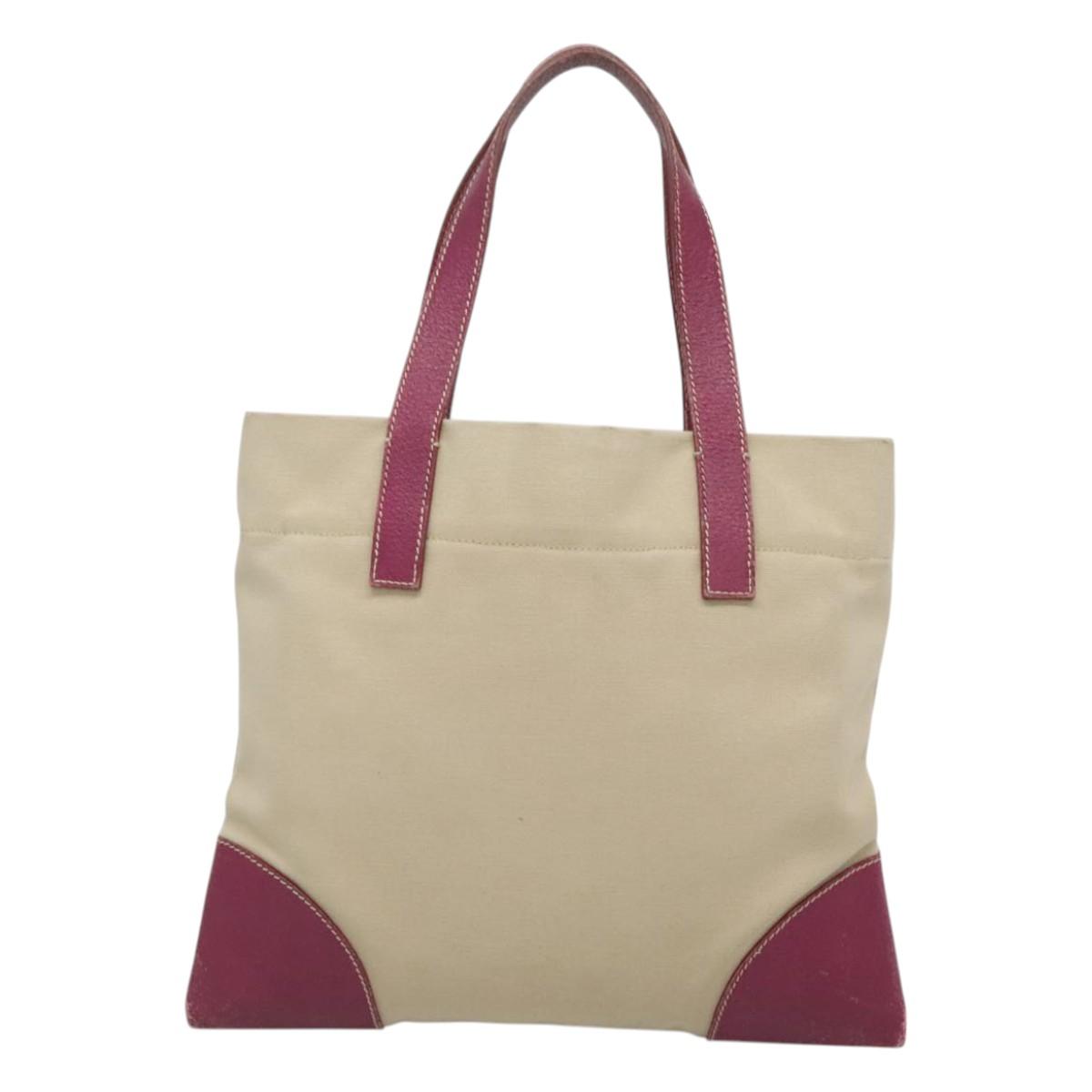 PRADA Hand Bag Canvas Leather Beige Purple Silver Auth am8322