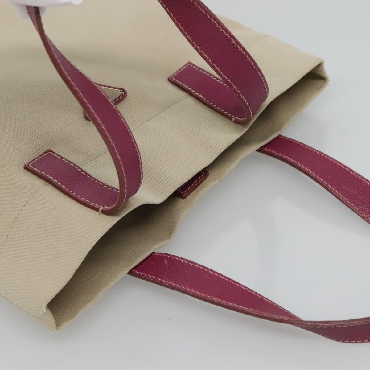 PRADA Hand Bag Canvas Leather Beige Purple Silver Auth am8322