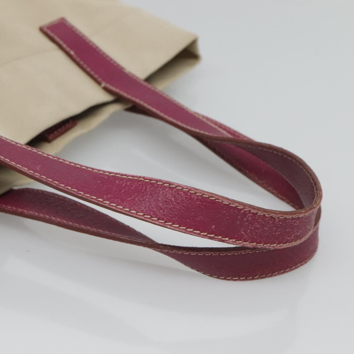 PRADA Hand Bag Canvas Leather Beige Purple Silver Auth am8322