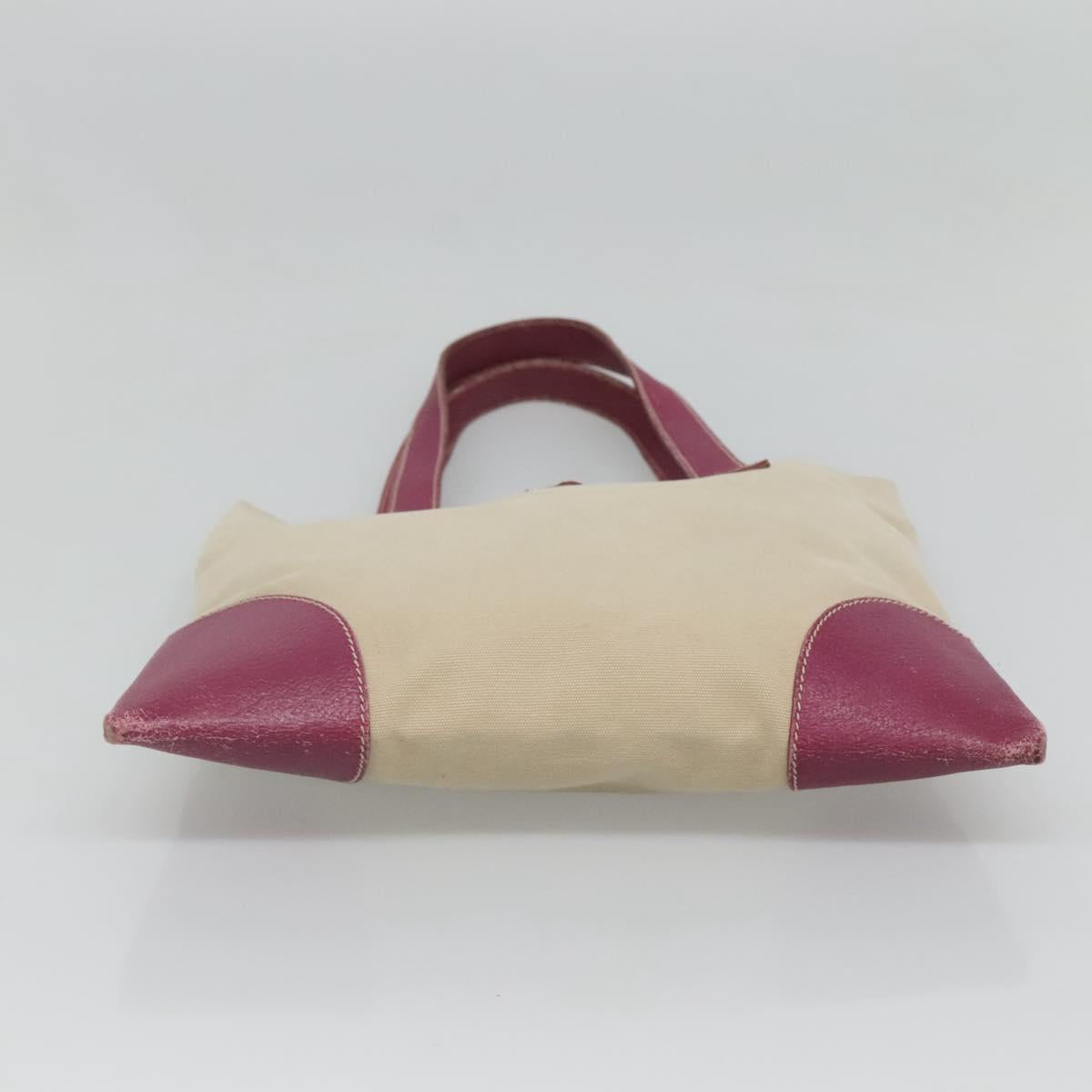 PRADA Hand Bag Canvas Leather Beige Purple Silver Auth am8322