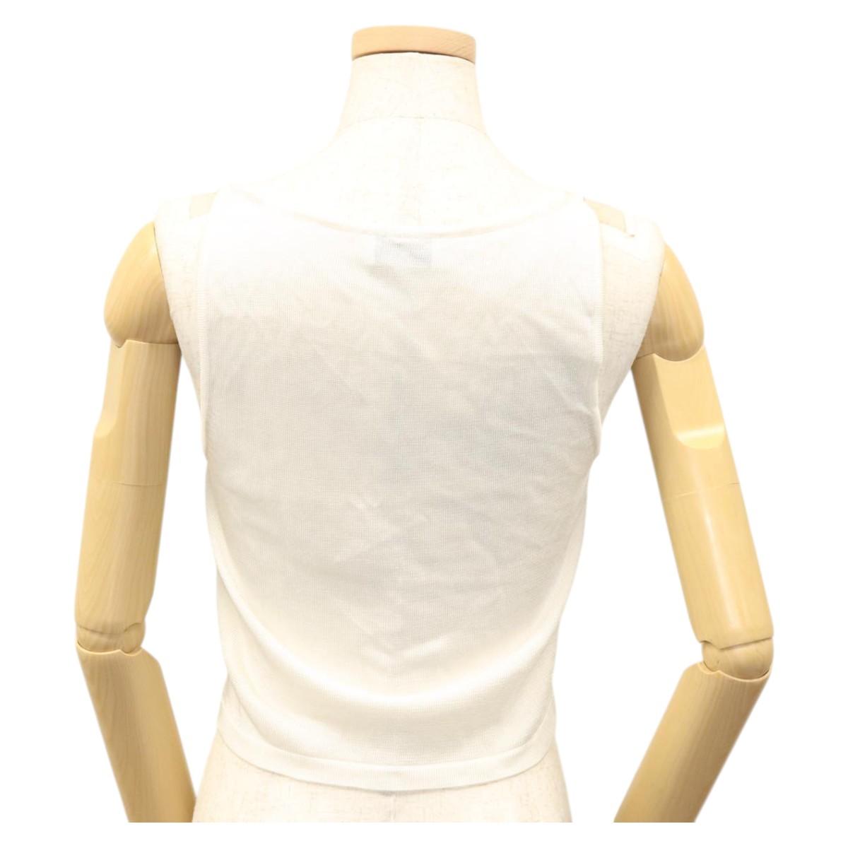 CHANEL Knitted Fabrics Tank top polyester White CC Auth am8343