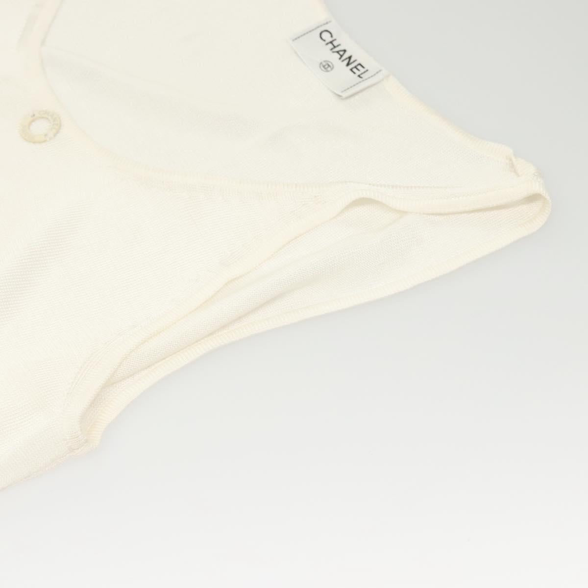 CHANEL Knitted Fabrics Tank top polyester White CC Auth am8343