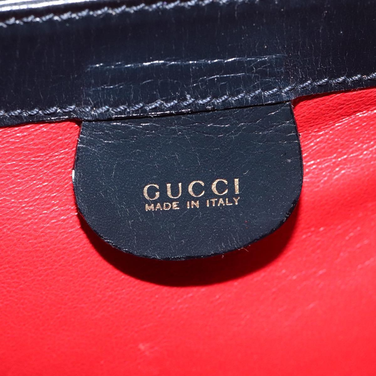 GUCCI Hand Bag Leather Navy Gold 000 1448 1269 Auth am8346