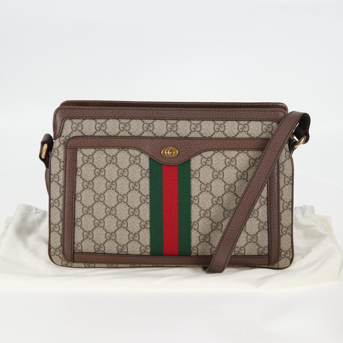 GUCCI GG Supreme Web Sherry Line Shoulder Bag PVC Beige Gold 523354 Auth am8347A