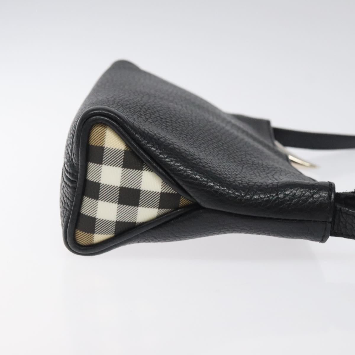BURBERRY Shoulder Bag Leather Black Silver Auth am8354