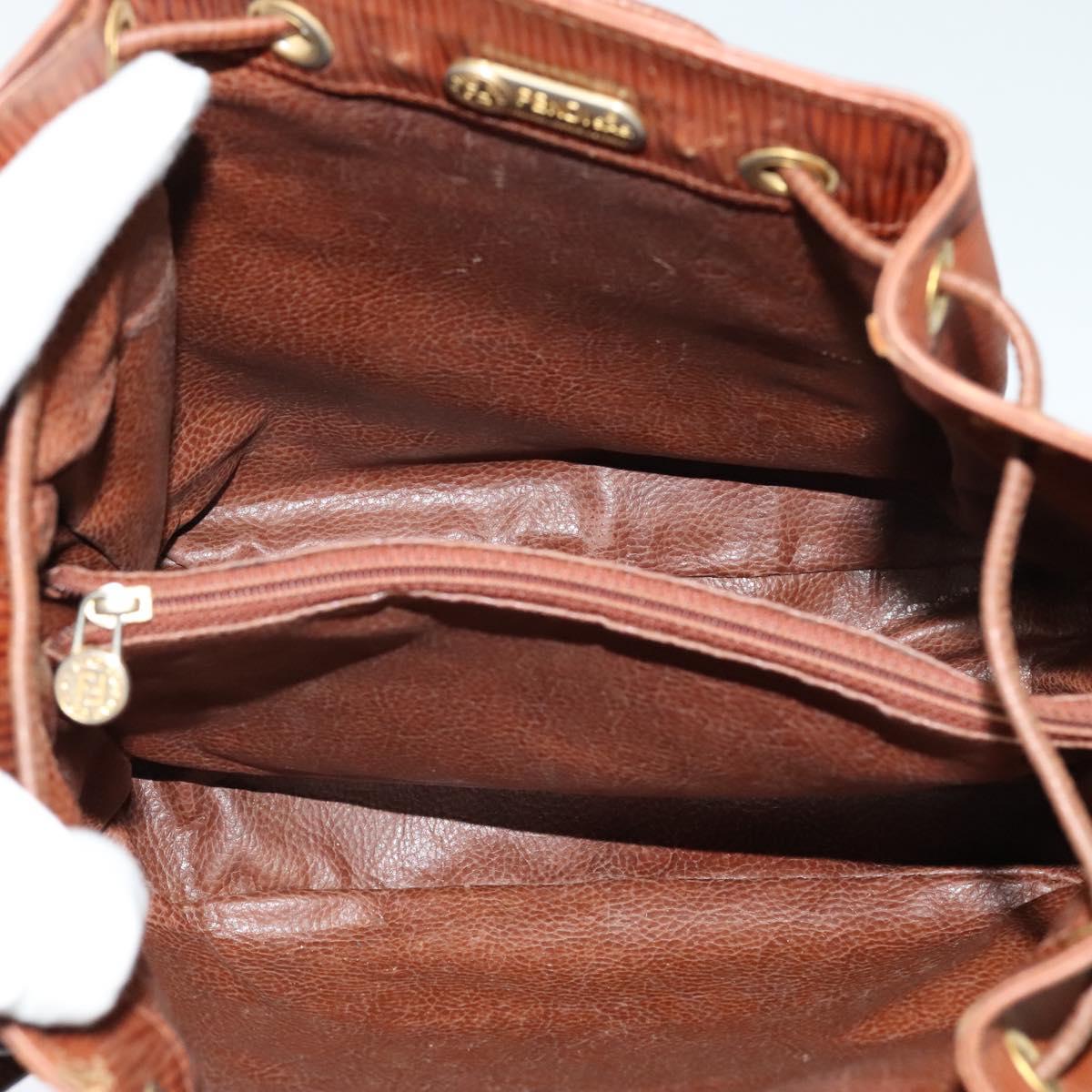 FENDI Shoulder Bag Leather Brown Gold Auth am8357