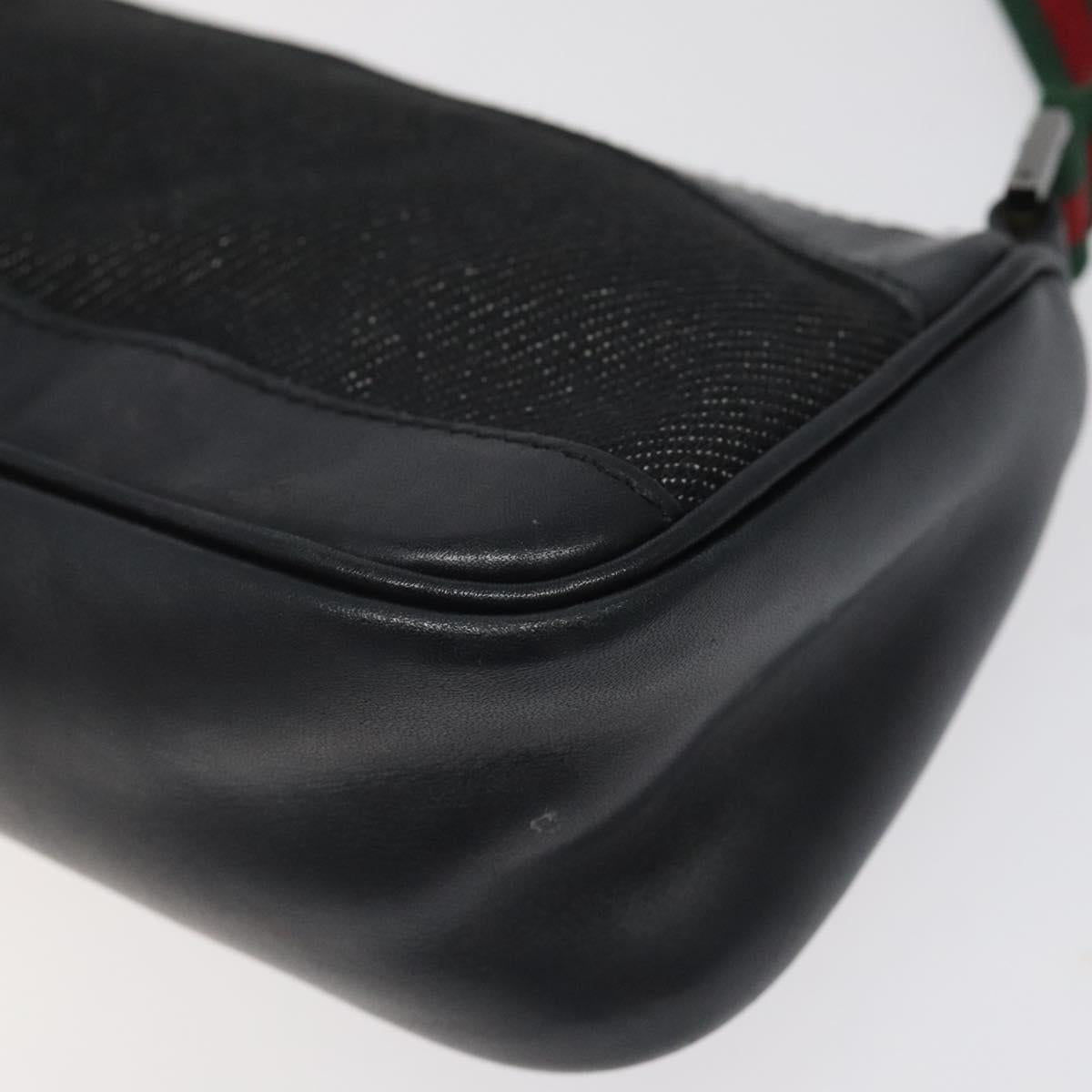 GUCCI Web Sherry Line Accessory Pouch Canvas Black Silver Red 92820 Auth am8378
