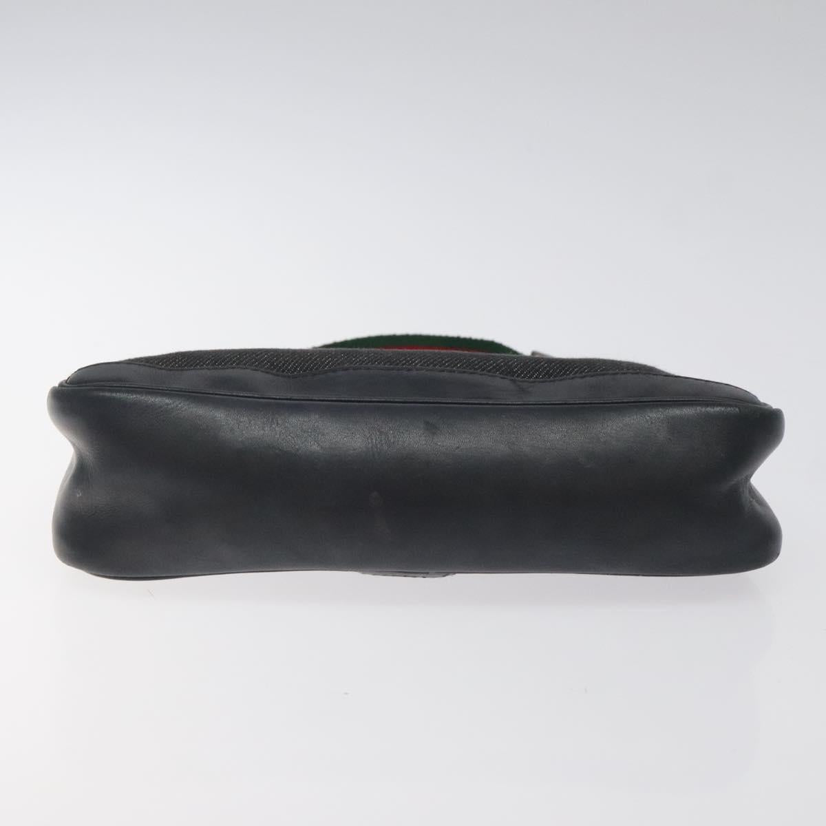 GUCCI Web Sherry Line Accessory Pouch Canvas Black Silver Red 92820 Auth am8378