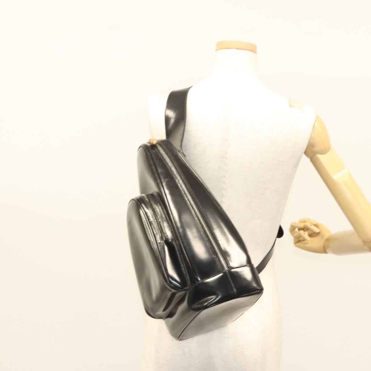 GUCCI Bamboo Shoulder Bag Enamel Black Silver 003 3444 0027 Auth am8391