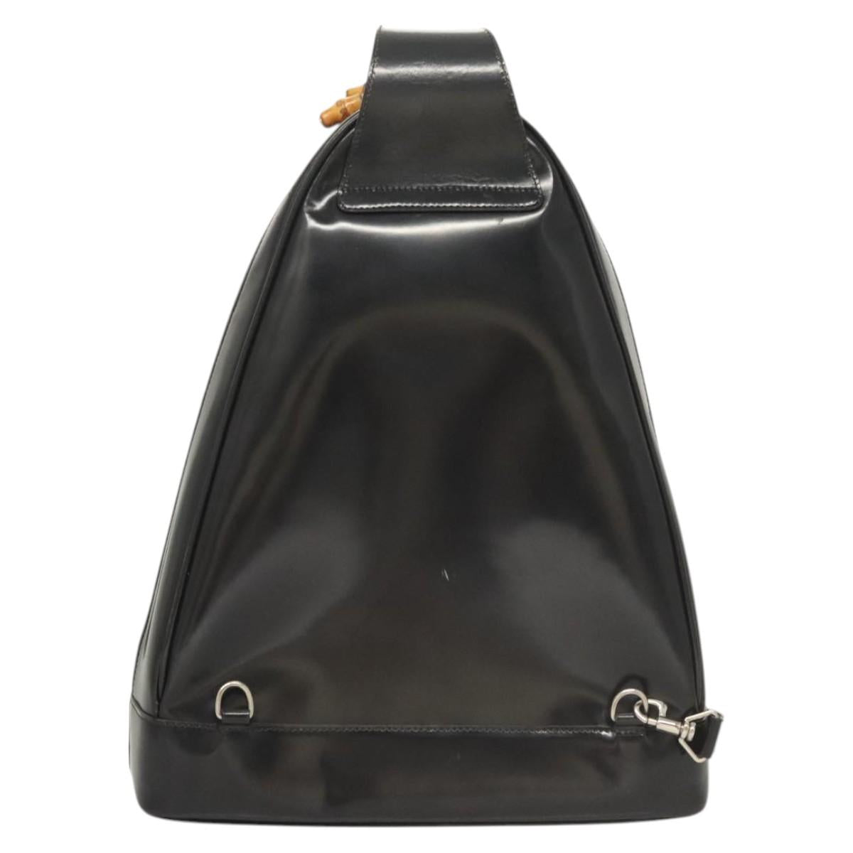 GUCCI Bamboo Shoulder Bag Enamel Black Silver 003 3444 0027 Auth am8391