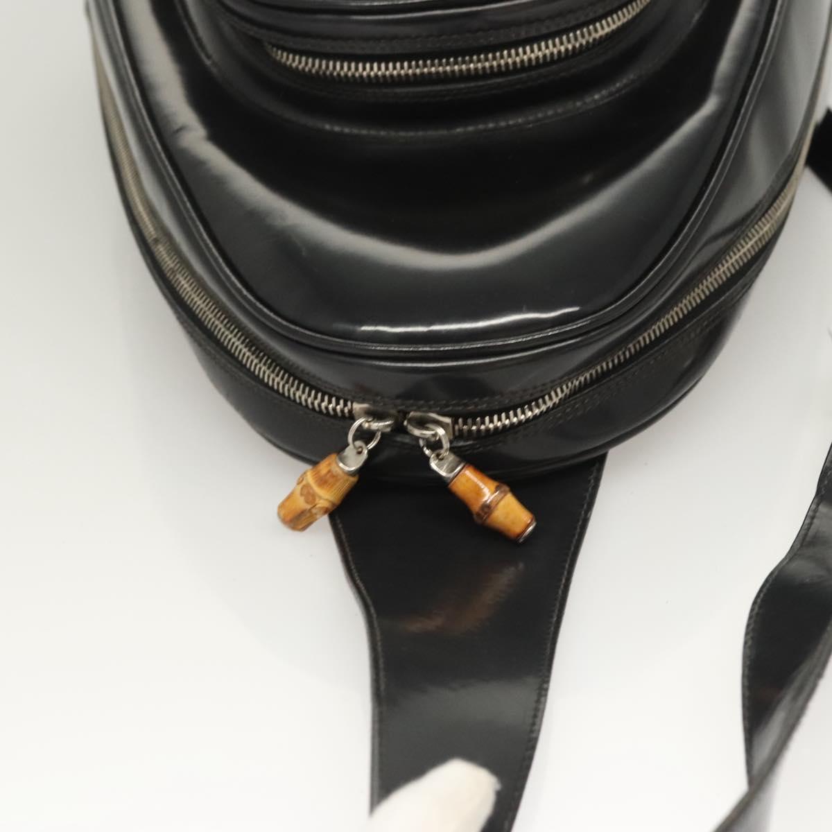 GUCCI Bamboo Shoulder Bag Enamel Black Silver 003 3444 0027 Auth am8391
