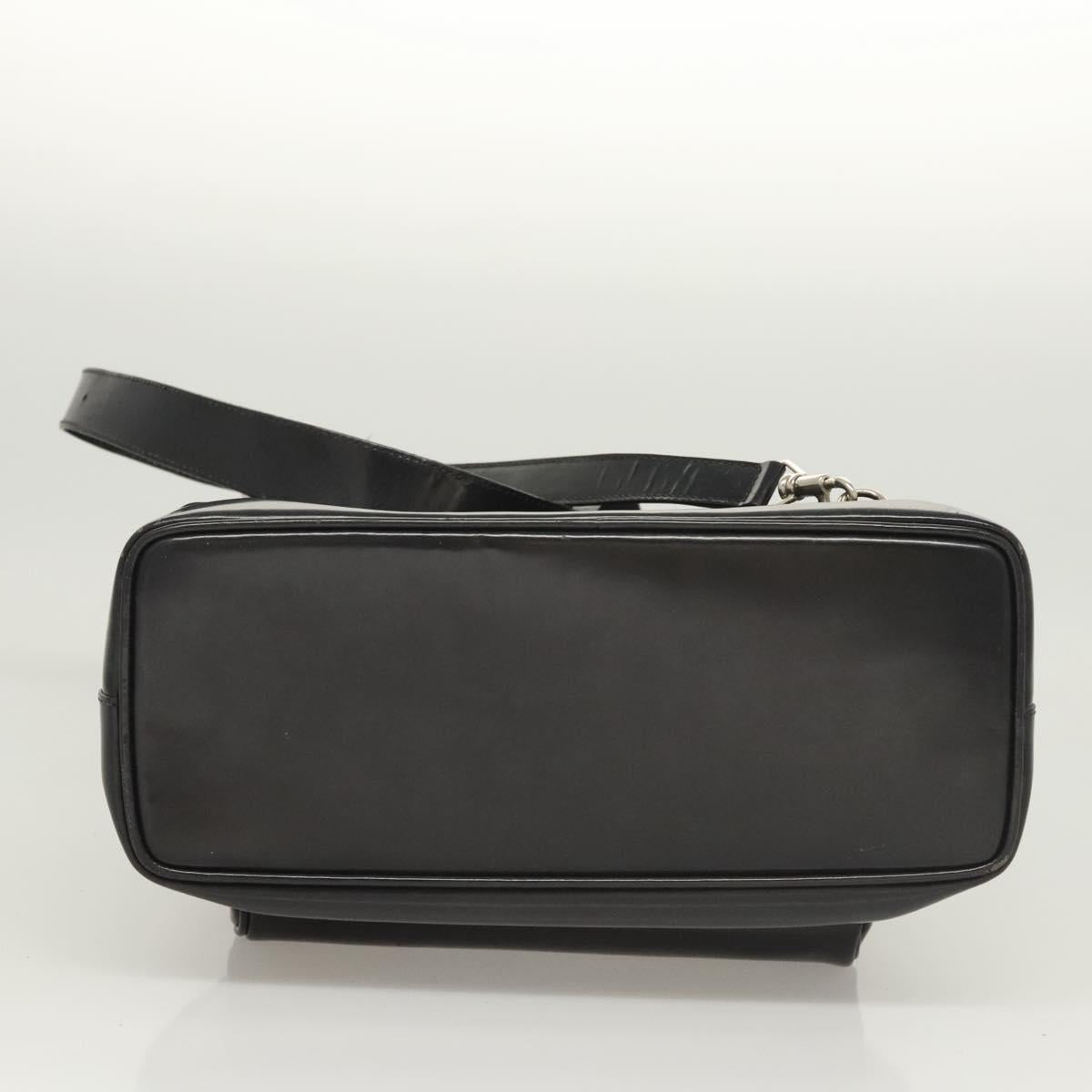 GUCCI Bamboo Shoulder Bag Enamel Black Silver 003 3444 0027 Auth am8391