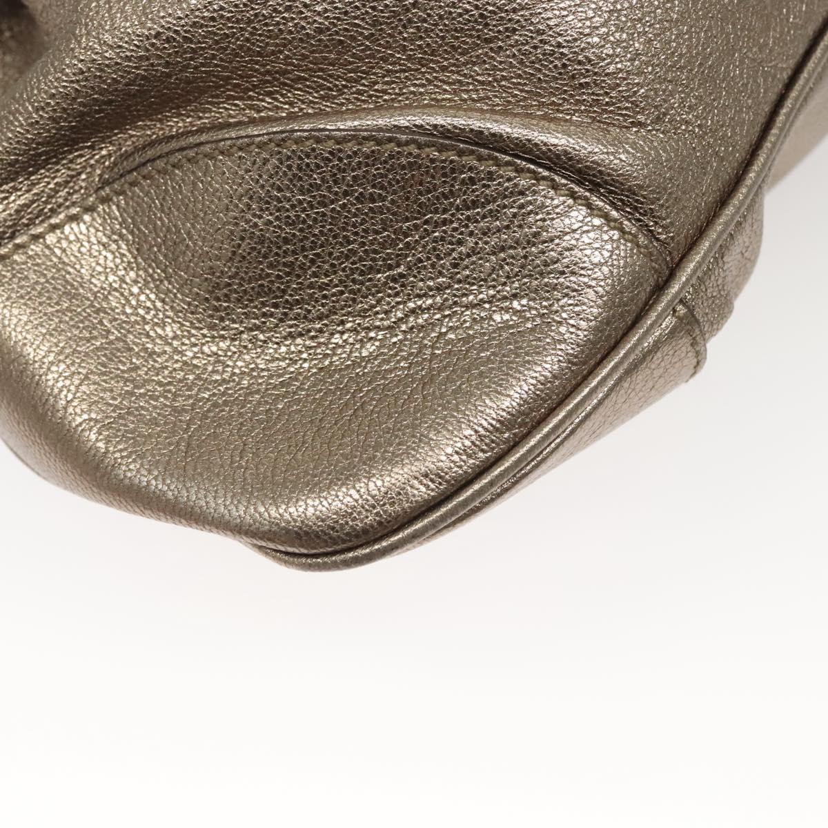 Salvatore Ferragamo Gancini Hand Bag Leather Gold Tone Silver Auth am8396