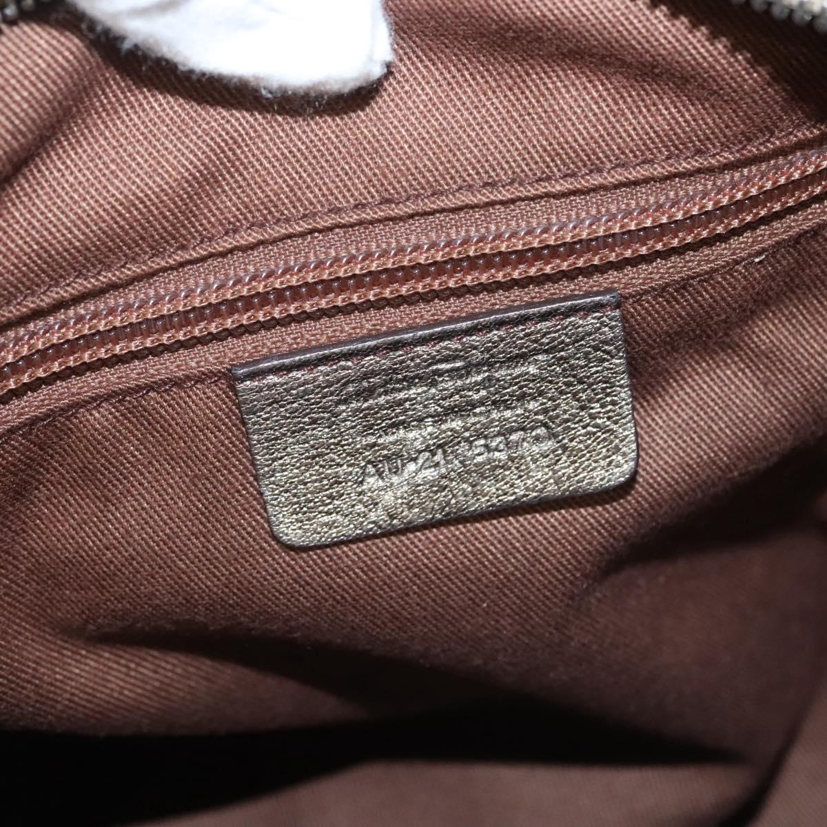 Salvatore Ferragamo Gancini Hand Bag Leather Gold Tone Silver Auth am8396