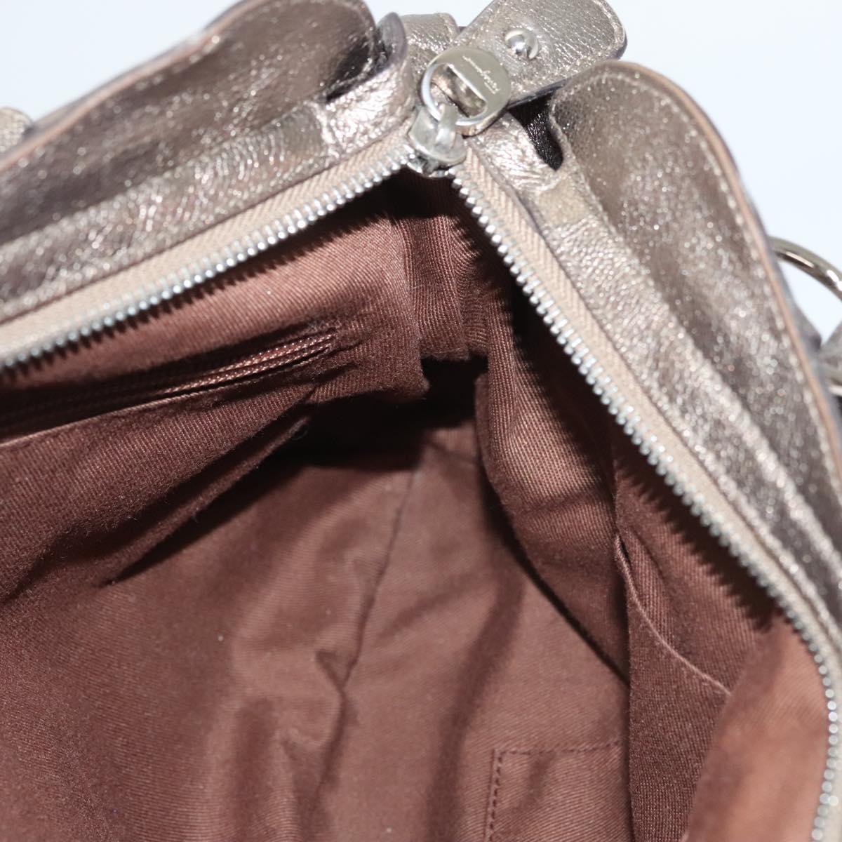 Salvatore Ferragamo Gancini Hand Bag Leather Gold Tone Silver Auth am8396